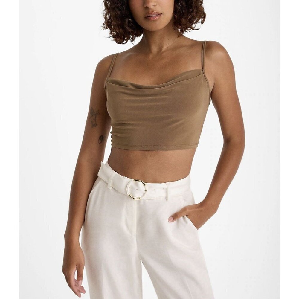 Express Womens Cowl Neck Cropped Cami Spaghetti Straps Sandshell Top Size XL NWT